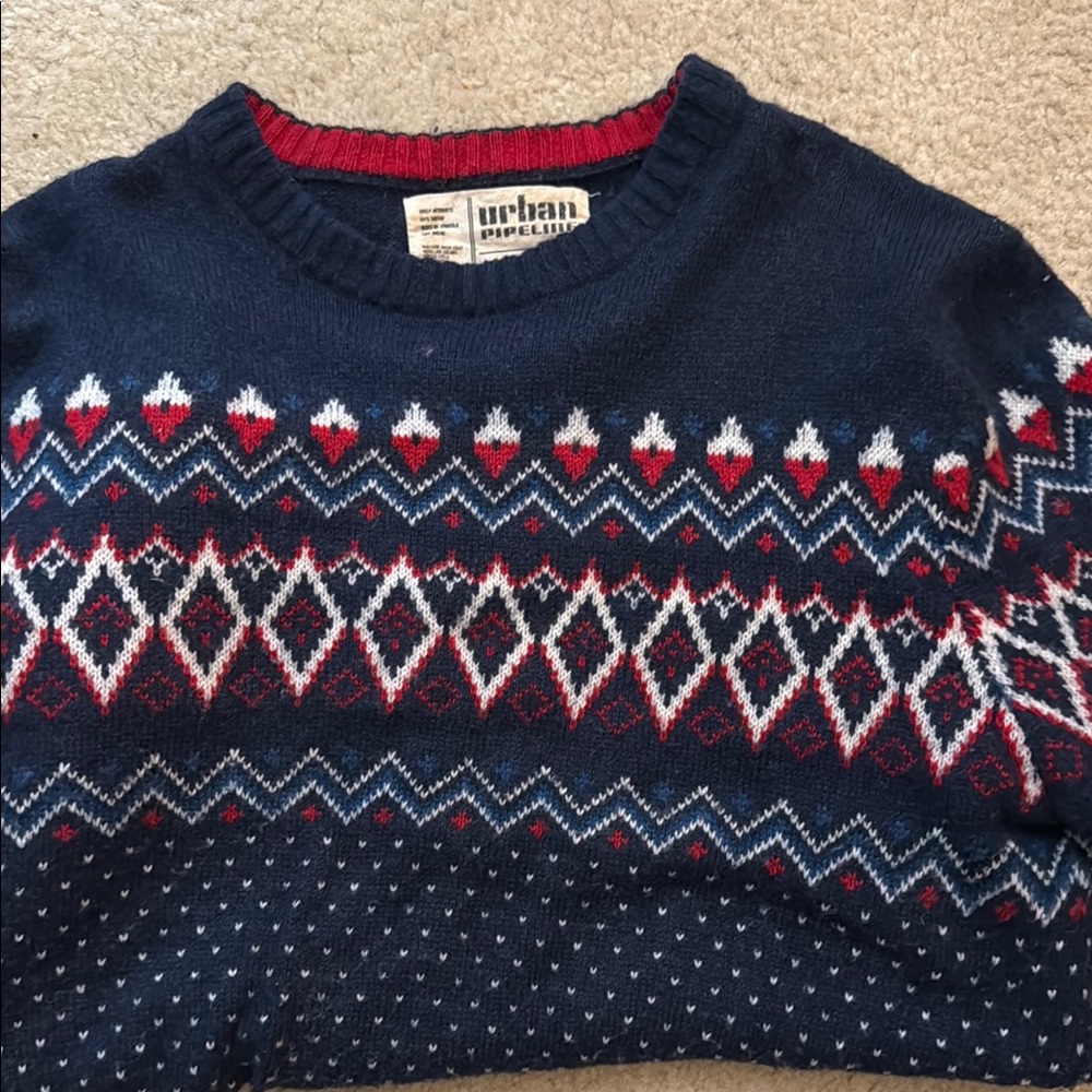Urban Outfitters Blue and Red Crewneck Sweater Fair Isle Pattern